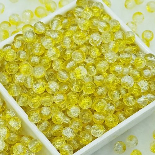6 mm-es üveggyöngyök buborék effekttel - Sárga - 50 db