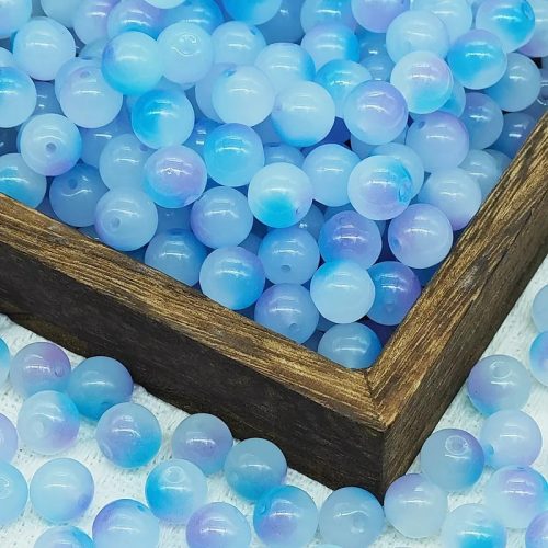 Tricolor üveggyöngyök 10 mm - Kék-Lila-Fehér - 25 db