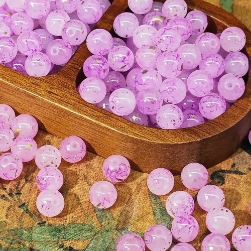 Márvány effekt üveggyöngyök 10 mm - Rózsszín-Lila-Arany - 25 db