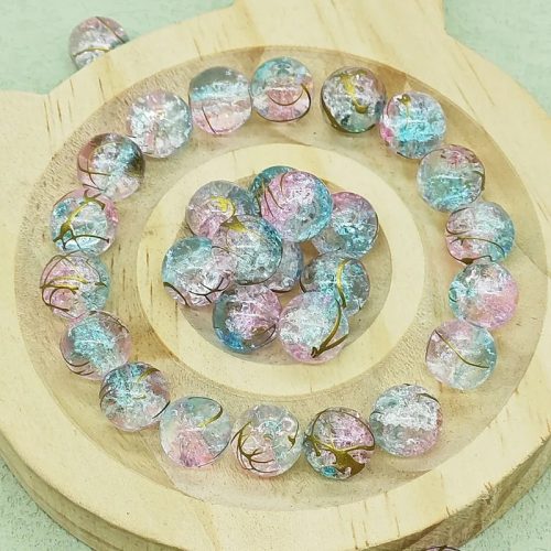 "Crackle" 10 mm-es repesztett effekt üveggyöngyök - Áttetsző rózsa-Kék-Arany - 25 db