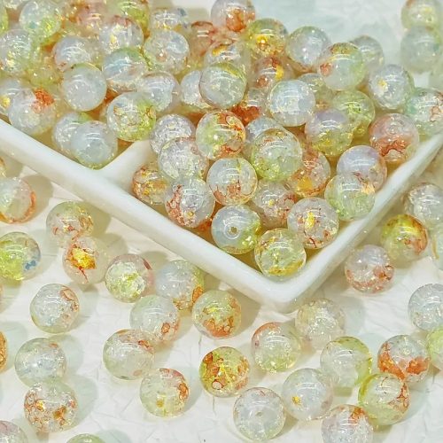 "Crackle" 10 mm-es repesztett effekt üveggyöngyök - Áttetsző Bronz-Világoszöld-Arany - 25 db