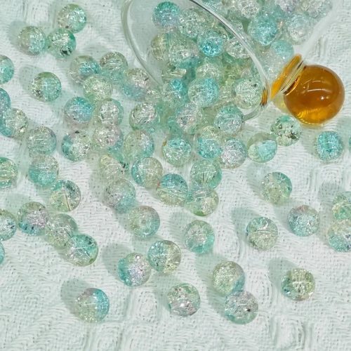 "Crackle" 10 mm-es repesztett effekt üveggyöngyök - Áttetsző-Világoszöld - 25 db