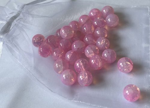 "Crackle" 10 mm-es repesztett effekt üveggyöngyök - Áttetsző-Neon Pink - 25 db